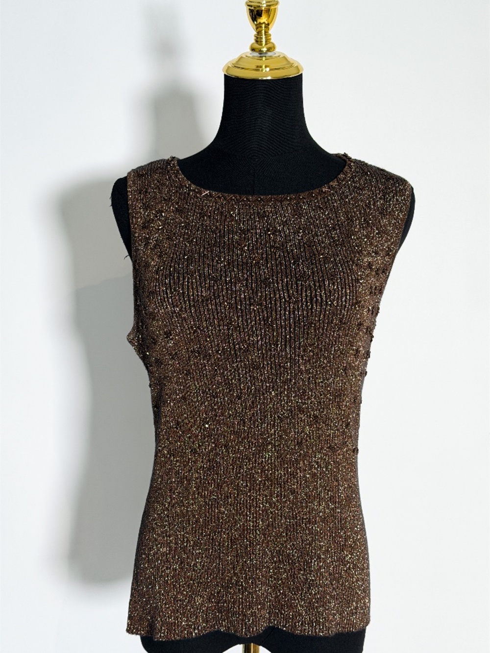 Cache Y2K Metallic Knit Tank – Size L – Shimmer Bronze